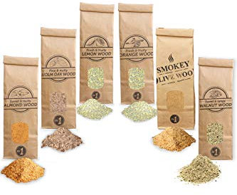 Smokey Olive Wood 6 x 300 ml sciure de bois d'olivier+hêtre, amandre, chêne, citronnier, orange et noyer. Taille n° 1 : 0-1 mm, AHLNVW1-06-0.3L