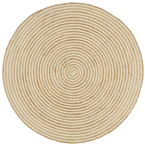vidaXL Teppich Handgefertigt Jute mit Spiralen-Design Weiß 150 cm