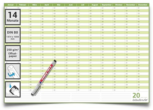 Kalenderoutlet din B0 XXL Dauerkalender, immerwieder, Premium Qualitätspapier, feucht abwischbar, praktisch und schön 140 cm x 100 cm mit Marker