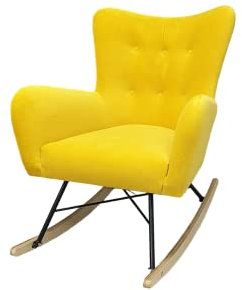 MartHome Schaukelstuhl Amber, Skandinavischer Sessel, Bequemer Sessel in Samt, Ideal für Wohnzimmer & Schlafzimmer, Lesesessel, Fütterungssessel, Bequemer Sessel (Gelb S257, ohne Fußstütze)