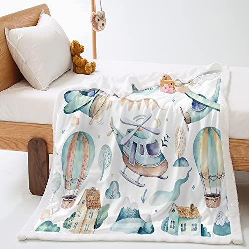 Highdi Wohndecke Kuscheldecke Flauschige Zweiseitige Decke mit 3D Buntes Nordisches Druck Weiche Warm Fleecedecke als Sofaüberwurf Tagesdecke oder Wohnzimmerdecke (Heißluftballon,150x200cm)