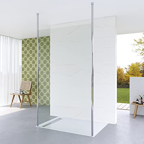 AQUABATOS 82x200cm Walk in Duschwand Glas freistehend begehbare Dusche ebenerdige Duschabtrennung offene Dusche Glastrennwand Duschtrennwand für Duschwanne | Klarglas 8 mm mit NANO | Deckenstütze