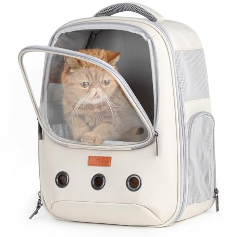 Lollimeow Pet Carrier Backpack, Bubble Backpack Carrier, Cats and Puppies,Airline-Approved, Designed for Travel, Hiking, Walking & Outdoor Use (Beige)