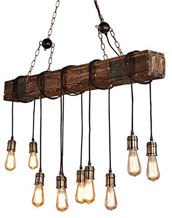 Insel,Vintage Deckenleuchten 10-lichter Kronleuchter Holz Industrial Rustic Während Light Für Esstisch Vintage Küche,Billard.(46 Zoll),Bar-Vintage zu tun alte und holz farbe 118 * 13cm