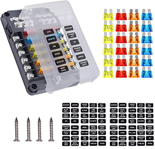 Greluma Bloc fusible à lame 12 voies, porte-fusible étanche 12 V, boîte à fusibles bus négatifs à 12 circuits avec indicateur LED pour véhicules automobiles camions bateaux marins RV Van