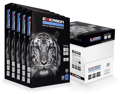 Emerson Druckerpapier Kopierepapier TIGER A4| 210 x 297 mm | A4 | Fotokopierpapier | Weißgrad: 146 CIE | 80 g/m2 | 5x500 Blatt | Drucker: Laser, Inkjet, Fotokopie, Fax | Papier zum Fotokopieren