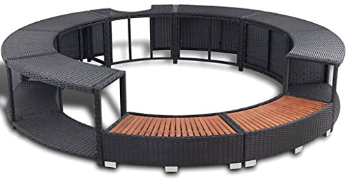 KOIECETA Umrandung mit Stauraum für Whirlpool Spa Schwimmbecken Poolumrandung Poly Rattan Schwarz Hartholz Rund Pulverbeschichteter Stahl, (V31009)