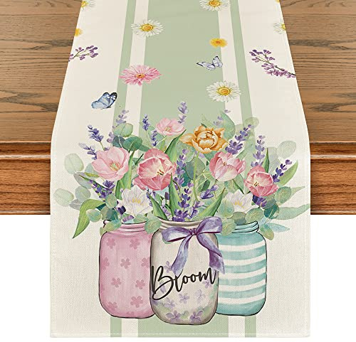 Artoid Mode Eukalyptus Tulpen Blumenvase Frühling Tischläufer, Sommer Saisonnal Küche Tisch Dekoration Drinnen Urlaub Party Dekor 40x140 cm