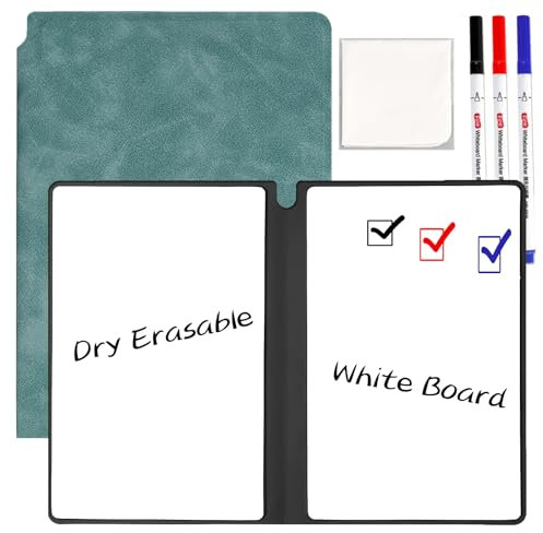 Marte Vanci Mini lavagna bianca, formato A5, con penna e salvietta, cancellabile a secco portatile con copertina in PU, lavagna bianca riutilizzabile per ufficio, casa, appunti, appunti, promemoria