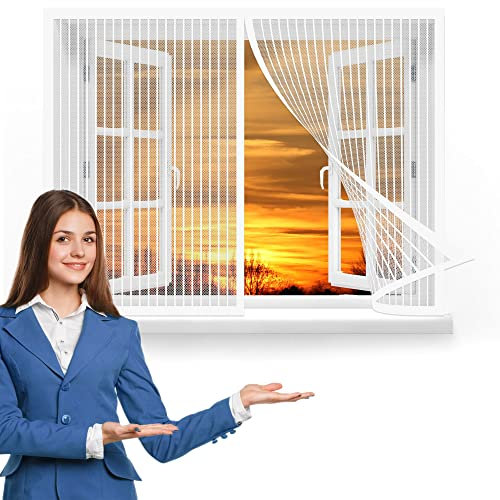 Fliegengitter Fenster Magnet 155 x 120 cm, Insektenschutz Magnetischer Fliegenvorhang, Einfache Installation für Alle Fenster, Weiß