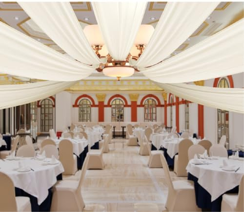 SEANESZTI Ceiling Drapes for Weddings, 6 Panels 5ftx30ft Beige Long Arch Draping Fabric Sheer Drapes, Ceiling Drapes Wedding Arch Draping Fabric for Banquet Halls, Ceremony Party Stage Decoration
