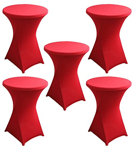 PRELGOSP 5er-Set Stehtischhusse, Bistrotisch Tisch-üBerzug, Stretch Husse Stehtisch für Bistrotisch Stehtisch und Runde Stehtische,Rot,60x110cm