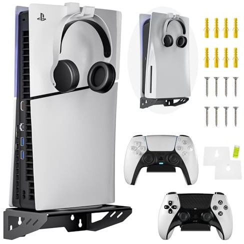 Aceshop Wandhalterung PS5 Stabile Stahlwandständer Halterung für PS5 Slim (Disc und Digitale) mit 2 Controller-Halter