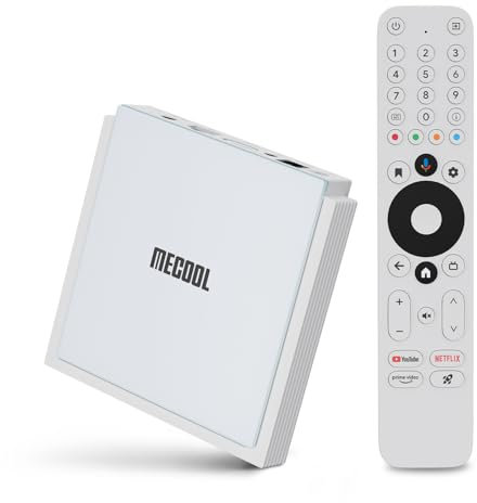 MECOOL KM2 Plus Deluxe Android 14.0 TV Box, HDR 10+ 4K Dolby Vision Display, Google Netflix Certifié Prime Voice Assistant Video WiFi 6 Dual Band TV Box