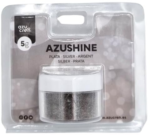 Azucren, Essbarer Glitter, Tortendekoration, Glitter für Getränke, Ideal zum Verzieren von Torten, Fondant, Buttercreme und Getränken, Farbe Silber, 5 Gramm. AZUSHINE