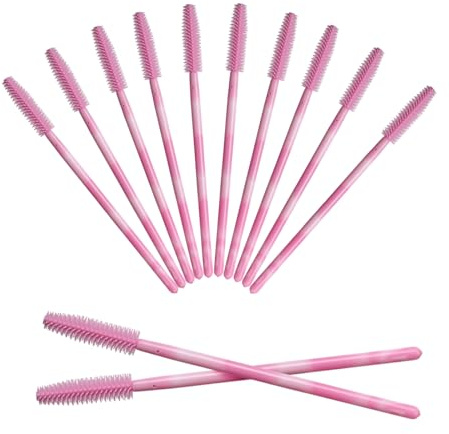 Mekupeu 50pcs Silicone Mascara Wand,Disposable Eyelash Brushes,Soft Lash Spoolie Brush For Eyelash Extensions (Pink)