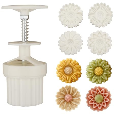 Chinesische Set aus Formen für Mondkuchen， Mondkuchenform mit 4 Ausstechformen mit einstellbarer，DIY Mond Kuchen Pressformen (Z)