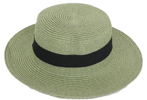 Panama-Bast flacher Strohhut, Sommer, Sonnenhut, Bootsfahrer, Unisex, Reise-Sonnenhut, große Krempe, 13 Grau EN8, 6 3/4 / 7 1/8