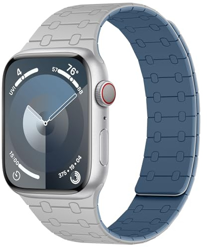 Amizee Compatible avec Bracelet Apple Watch 49/46/45/44/42/41/40/38mm, Bracelet Silicone Magnétique Souple pour iWatch Ultra 3/2/1 Series 11 10 9 8 7 6 5 4 SE3/2/1 (42/41/40/38, Gris Bleu)