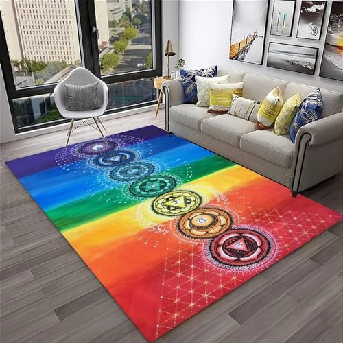 Regenbogen-Yoga-Meditation Teppich Kinderteppich Wohnzimmerteppich Schlafzimmerteppich 3D-Gedruckter Superweicher Flanellteppich 200 X 300 Cm / 78.74 X 118.11 - Leicht Zu Reinigendes Mit Gummir -3F8