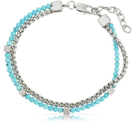 Made by Nami Zweireihiges Armband Herren mit Perlen in Silber und Türkis Wasserfester Schmuck 18 + 4 cm Länge Geschenke für Männer