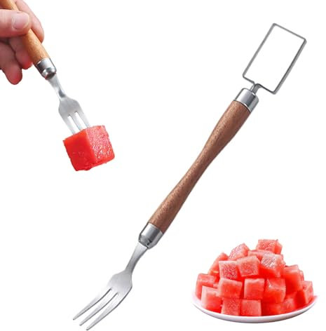 Watermelon Slicer Cutter, 2 in 1 Stainless Steel Fruit Cutter,Portable Dual Head Watermelon Cutter Slicer Tool,Stainless Steel Watermelon Fork Slicer Cutter for Summer Family Party (Small)