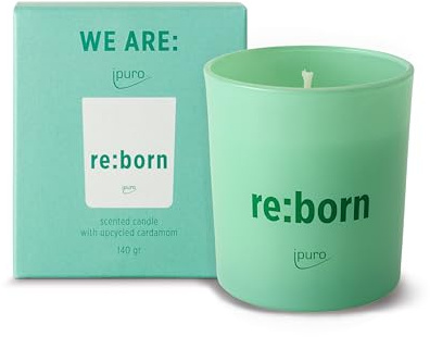 ipuro re:born Duftkerze im Glas mit Zitrus, Kardamom & Vanille Duft - aus nachhaltigem Gewürzsaaten-Upcycling - Kerzen mit langanhaltendem Duft - Raumduftkerze - Aroma Kerze für Wohnzimmer