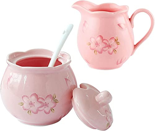 Azucarero de cerámica, jarra for crema, tarro de azúcar, juego de cerámica for servir café, jarra for crema, jarra de leche rosa y azucarero (color: rosa, tamaño: azucarero) (color: rosa,(Roze,Milk Ju