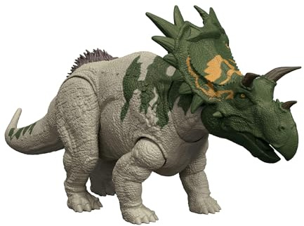 Mattel Jurassic World La Rinascita - Spiclypeus Ruggito Selvaggio, action figure snodata del dinosauro con attacco e movimento della testa azionati con la coda e suoni, gioco digitale, JGB89