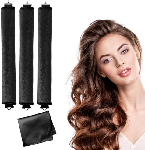 3 Stück Hitzefreie Lockenwickler,Locken Ohne Hitze,Lockenwickler Über Nacht mit Haken,Weicher Samt,Heatless Curls Set lockenwickler mit Seidenhaarband,Overnight Curls für Mittellanges Haar (Schwarz)