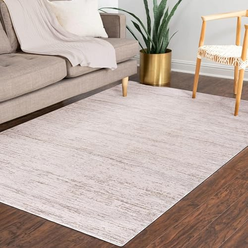 Mazovia Groß Teppich Wohnzimmer 160x230cm Creme Weiß Abstrakt Skandinavisch | Teppich für Schlafzimmer Esszimmer Büro Beige Weich Pflegeleicht Tierfreundlich Allergikerfreundlich Fußbodenheizungsgeeignet