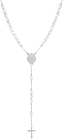 Manfnee Rosenkranz Halskette für Männer und Frauen Medaille & Kreuz Religiöse Edelstahl betende Rosenkranz Halskette