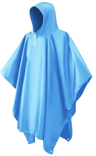 CHGANG Waterproof Poncho Adult, Reusable Rain Poncho Lightweight Waterproof Raincoat Emergency with Hood for Outdoor Hiking Camping Cycling Traveling (Blue)