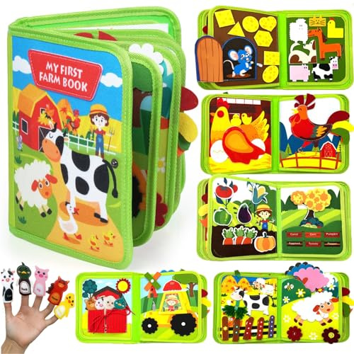 KOGMOW Busy Board Montessori Spielzeug ab 1 Jahr, Quiet Book mit Bauernhof Thema, Montessori Spielzeug Kinder Activity Board Geschenk Spielzeug ab 1 2 3 4 5 Jahre Mädchen Junge