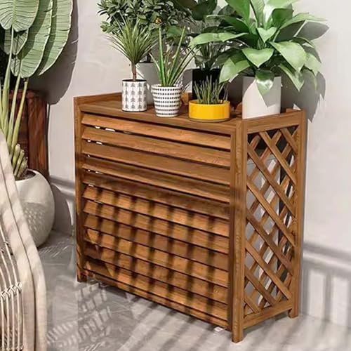 Cache Climatiseur Extérieur en Bois - Support de Fleurs Carbonisé pour Balcons, Jardins et Cour - Résistant aux Intempéries