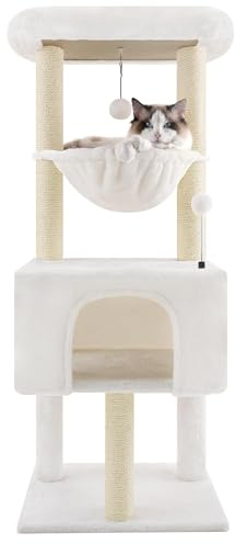 ROYPET 110cm Cat Tree Tower with Sisal Scratching Posts for Indoor Cats,Cat Tower with Hammock and Hanging Ball Toy,Pet Furniture Activity Centre with Condo,Play Towers&Trees,Beige