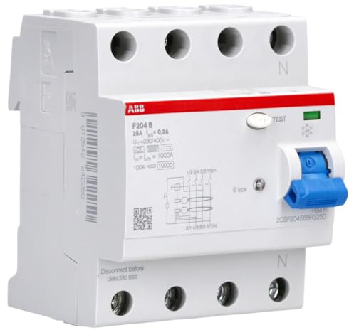 ABB F204 B-25/0.3 FI-Schutzschalter Typ-B RCD 4-polig 25 A 300 mA | 10 kA 4TE allstromsensitiv, für PV-Anlagen & Frequenzumrichter 2CSF204568R3250