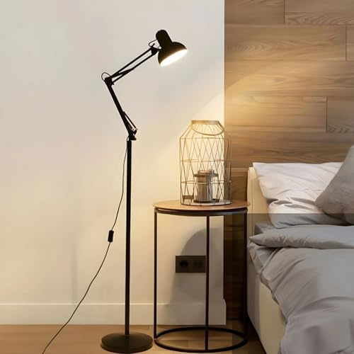 BURAKH Modern Metal Floor Lamp Flexible Swing Arms Reading Floor Adjustable Tall Light | Reading Floor Lamp | LED Floor Light for Bedroom, Living Room - Bulb Not Include (Black)