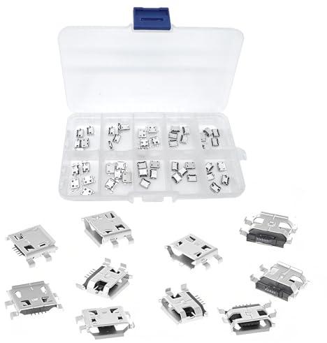 KEUGT Micro USB A Souder Femelle, 50 Pièces Connecteur USB Set