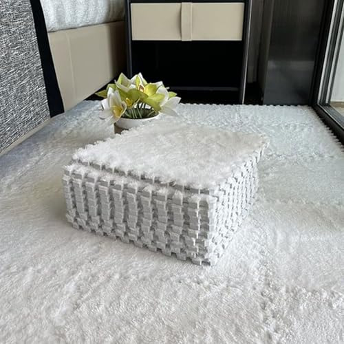 50 Stück Ineinandergreifende Plüsch-Schaumstoffmatte, 30 x 30cm Wohnzimmer-Schlafzimmer-Teppichfliesen, Zusammensteckbare Schaumstoff-Bodenfliesen Für Spielz (Weiß, 50 Stück)