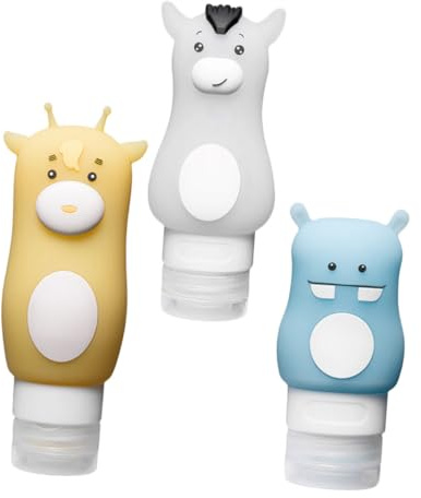 DEARMAMY Flacons Rechargeables De Maquillage Cartoon 3 Pièces Petit Format En Silicone Pour Stockage De Voyage Pour Lotions Cosmétiques Shampoings