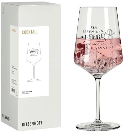 RITZENHOFF 8084007 Cocktail-Glas 500 ml, Serie Reitgold, Motiv Pferd, Spruch, schwarz - Made in Germany