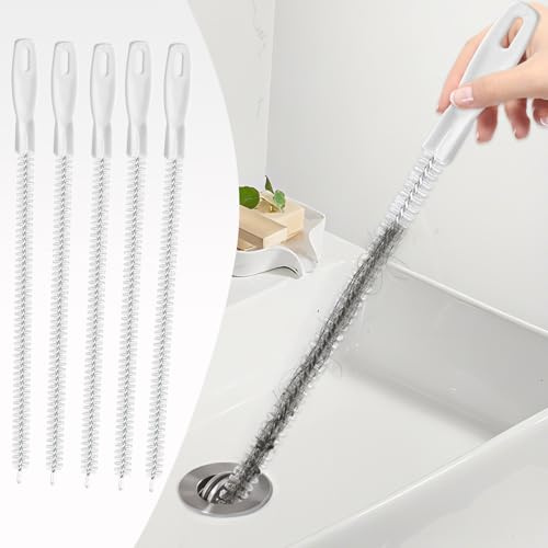 MOXYOY 5Pcs Sink Cleaning Brush, 45cm Flexible Sink Unblocker Tool, Drain Brush Drain Unblocker Tool for Kitchen Bathroom Drain and Pipe Unblocks Hair, Overflow & Sewer