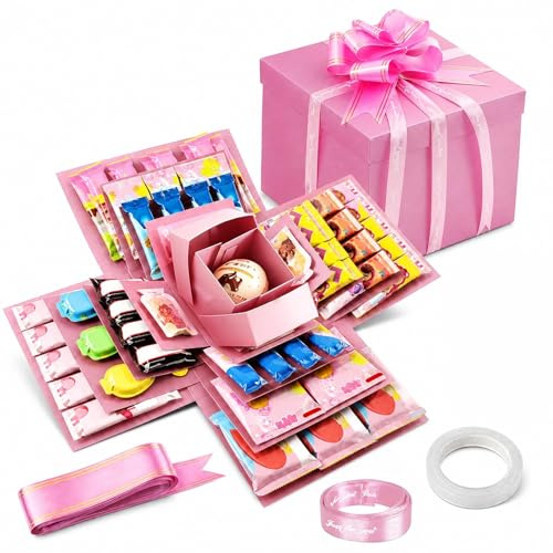 Überraschung Box,Uberraschungsbox,5-lagige Kreative Geschenkbox Explosionsbox,Geschenkbox Aufklappbar,Exploexplodierende Box Uberraschung für Valentinstagsgeschenke, Geburtstag, Hochzeitstag