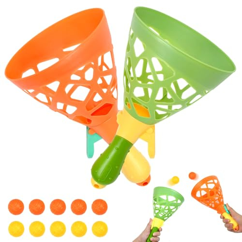 Zuxbolf Jeux Pop et Catch Ball, 2 Paniers Lanceur de Capture et 10 Balles, Jeu de Balle Pop et Attrape Jeu de Balle Lancer et Attraper pour Enfants Adultes Jouet de Sport de Fête sur Plage