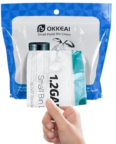 OKKEAI Sac Poubelle 5L Blanc avec Lien Coulissant – 70 Sacs(40×45cm), Pré-Détachés, 2 Rouleaux Pratiques, sac à ordures Idéal pour Salle de Bain, Bureau, Cuisine