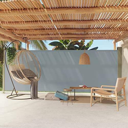 Toldo lateral retráctil de 200 x 500 cm, color gris, impermeable, resistente a los rayos UV, para patio y balcón, toldo de jardín enrollable automático para privacidad y protección