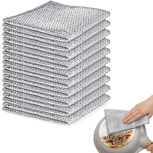 NISYQHA 10 pièces Chiffon de Nettoyage en métal, Chiffons à Vaisselle torchon Multifonctionnel en Fil métallique Anti-Rayures, Chiffons à Microfibre Polyvalents en Fil,réutilisables (Double Couche)