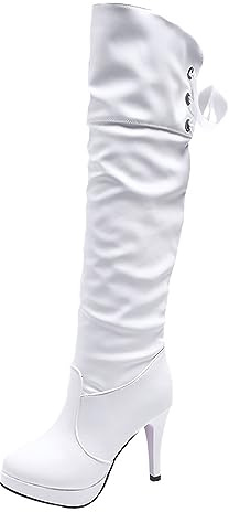 Generisch 2026 Botines Mujer Mujer Botas hasta la rodilla Zapatos de Tacón Alto Botas de Cuero para Mujer, Blanco, 37 EU
