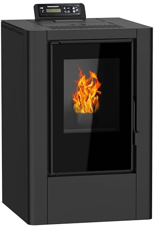 NEMAXX® P6Mi pelletkamin 6 kW A+ upp till 120m³ – automatisk rengöringscykel,ECO-läge,veckoprogram,fjärrkontroll,WiFi-Ready (valfritt) – säker avstängning,undertrycks- och överhettningsskydd – Svart